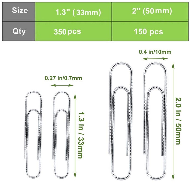 Vinaco Paper Clips Non Skid, 500PCS Medium and Jumbo Paper Clips (1.3 inch & 2.0 inch), Durable & Rustproof, Coated Paperclip Great for Office School and Personal Use - Image 2